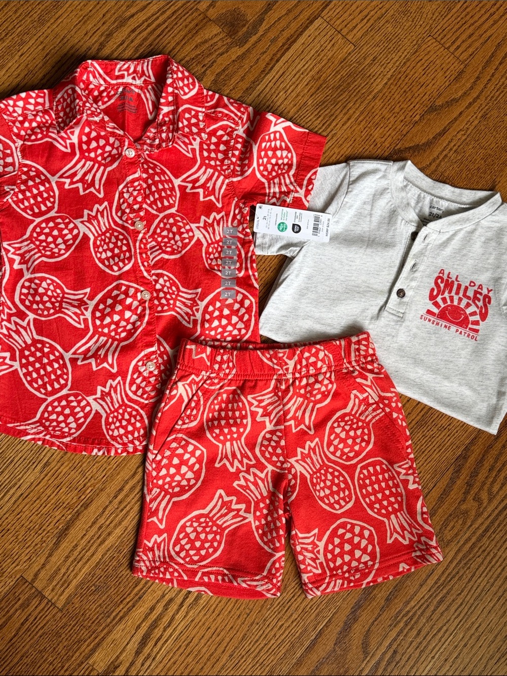 Smiles All Day Red Pineapple Kids 3 piece Short Set
